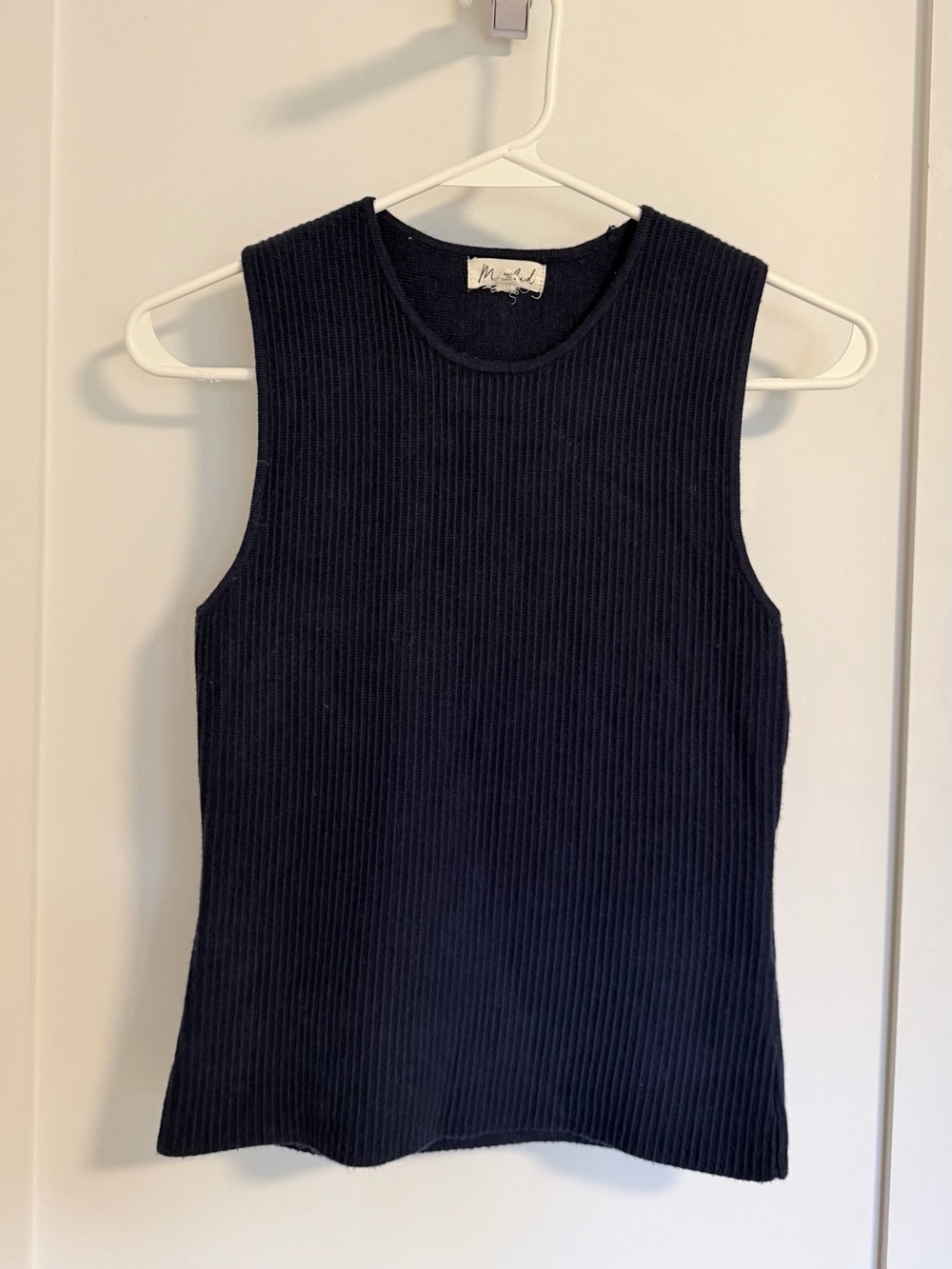 Marled Navy Blue Ribbed Sleeveless Knit Top